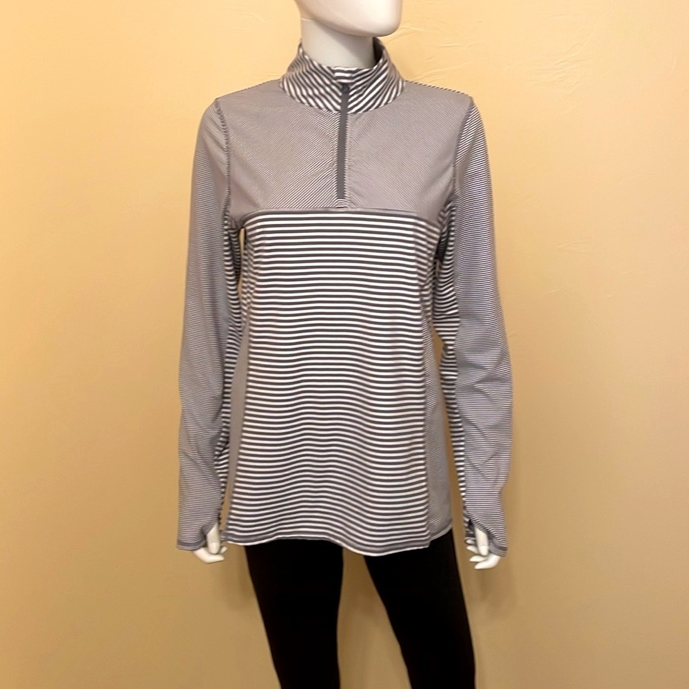 Kyodan Striped Women's Quarter Zip Top - Black and White - P1